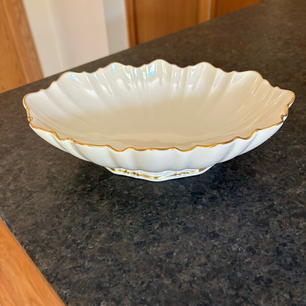 Vintage Lenox China Symphony Sculptured Oval Bowl w/ 24 Karat Trim